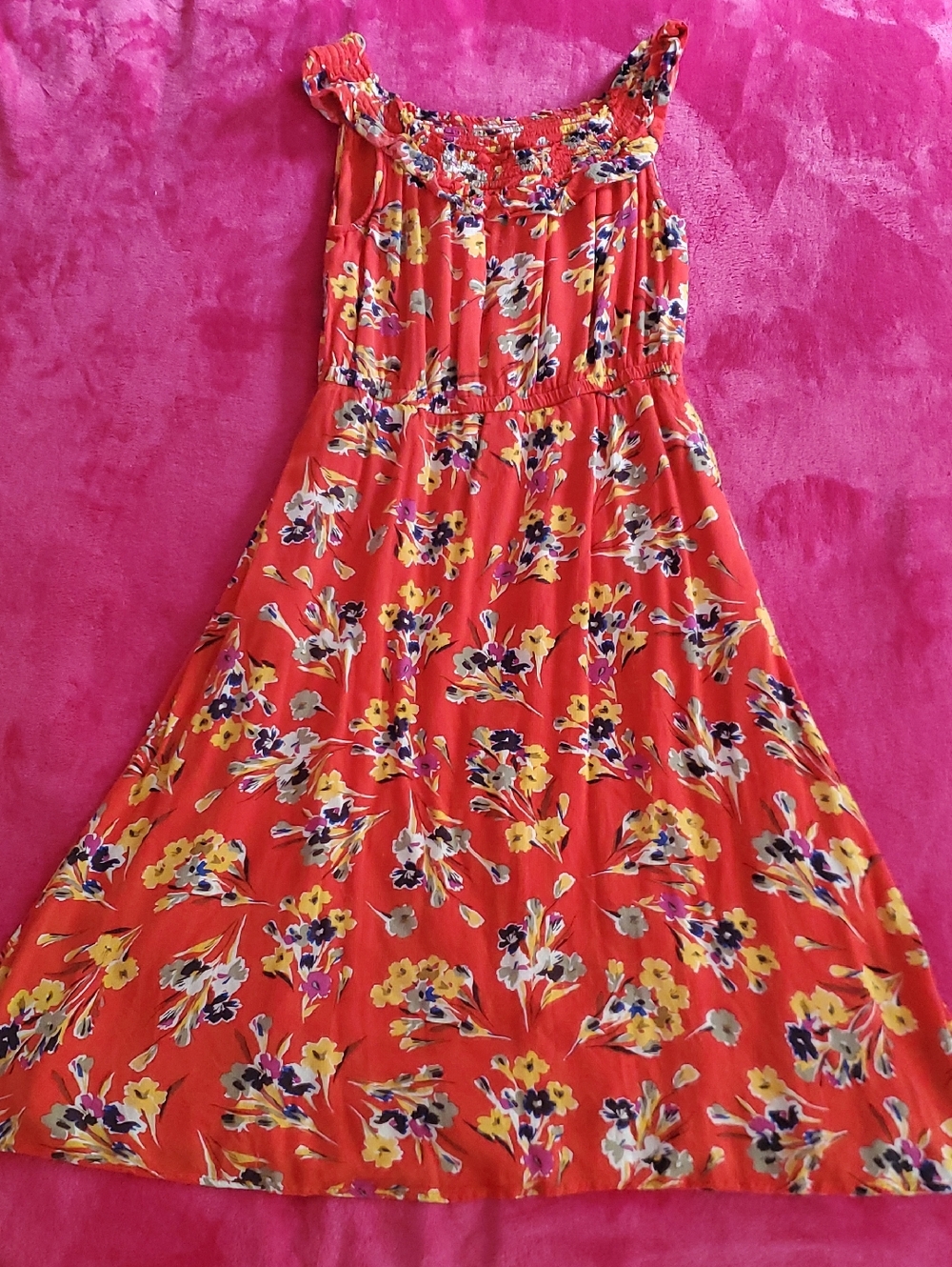 Anthropologie Orange And Mutlicolored Floral Dress